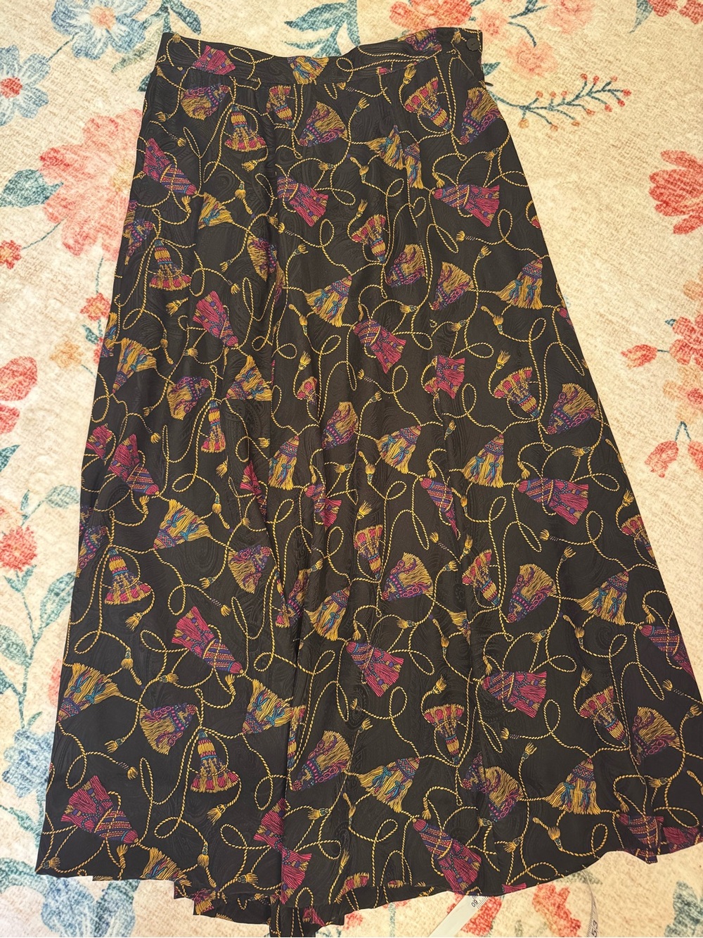 Casual Corner Black A-Line Skirt with Pink and Gold Pattern - Picture 2 of 5